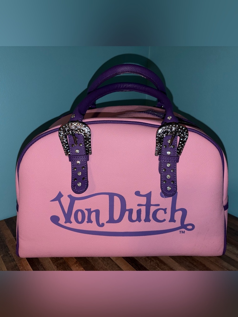 Von Dutch Pink and Purple Logo Large Duffle Bowling Bag NWOT